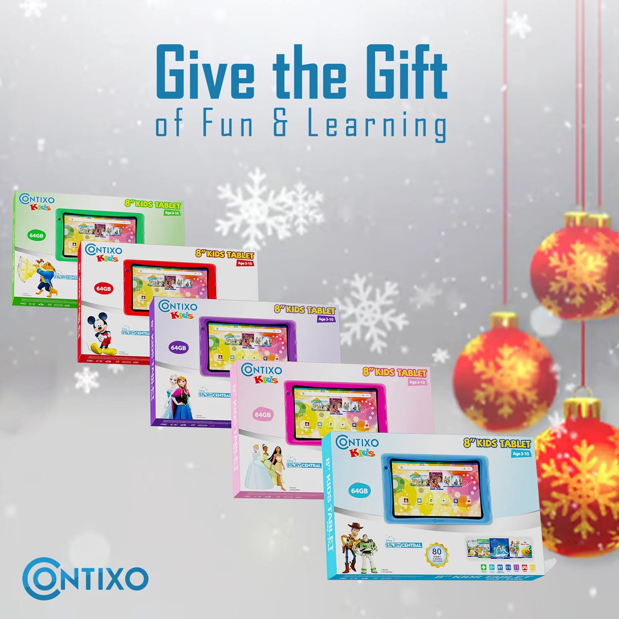 Contixo K80A - 8" Kids Tablet, 2025 Model, 80 FREE Disney eBooks, Educational Android Tablet for Ages 3-12, 32GB, Kid-Proof Case with Kickstand, Android 13 by Contixo