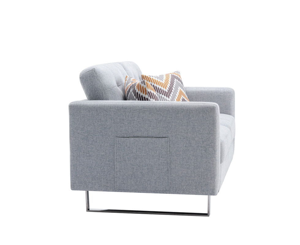 Victoria - Linen Fabric Loveseat With Metal Legs, Side Pockets, And Pillows by Couch.com