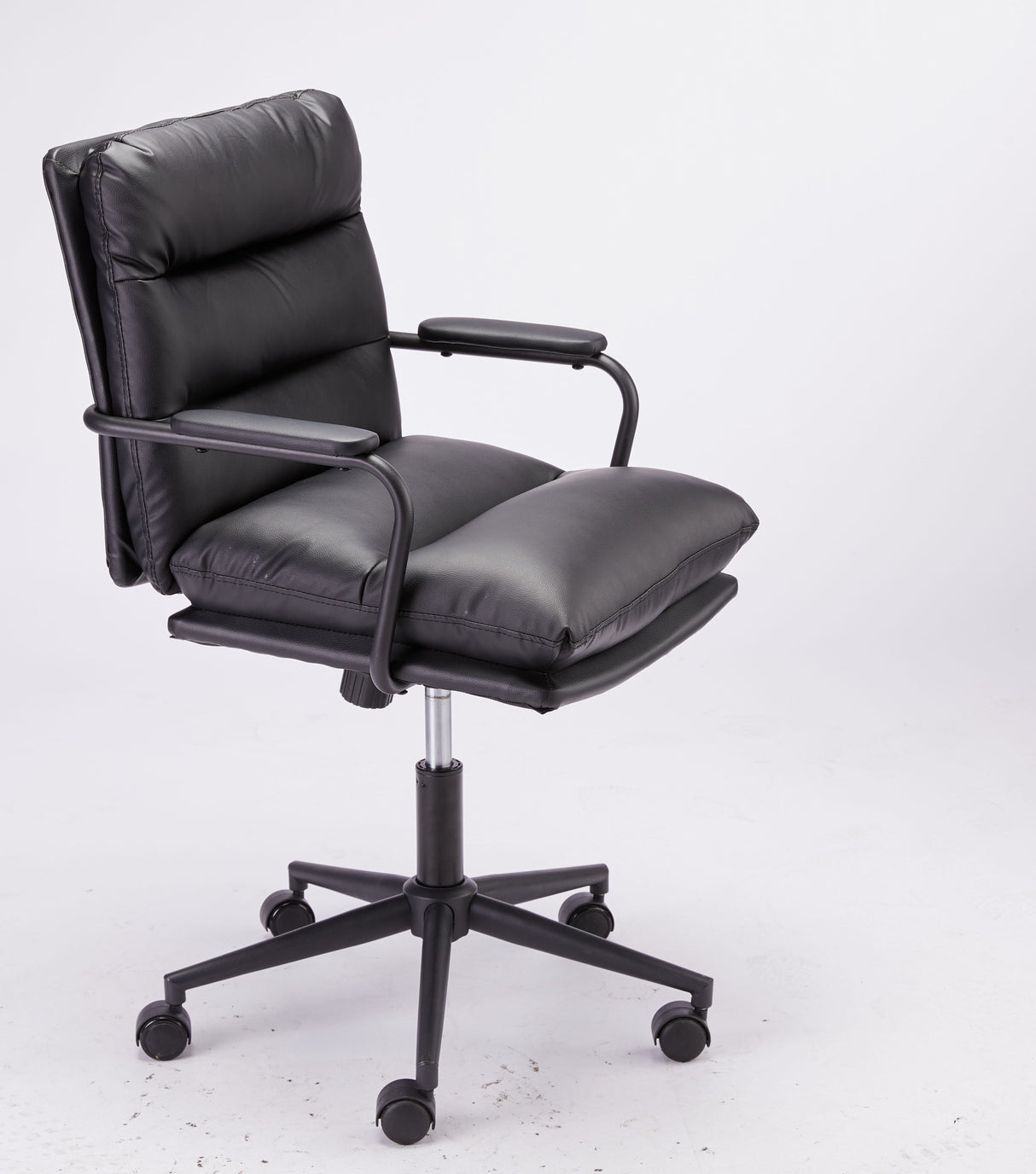 Couch.com Office Chair Mid Back Desk Chair Modern Excutive Office Chair With Arms And Wheels For Home Office Black, Durable Design, Faux Leather Construction, Black Finish by Couch.com