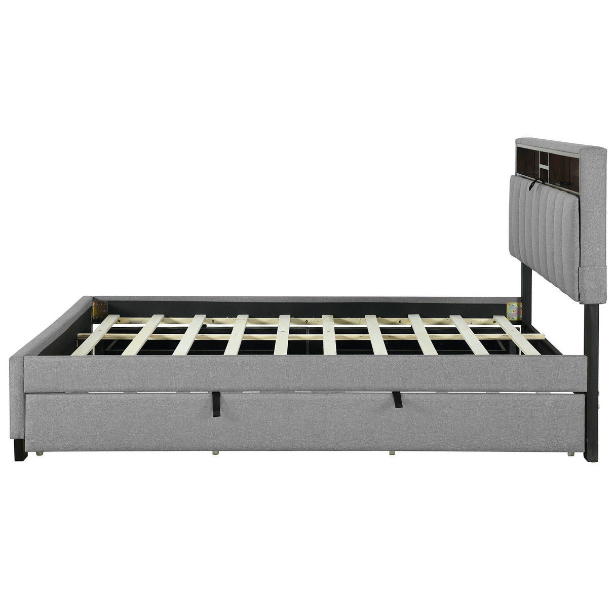 Upholstered Platform Bed With Storage Headboard, Trundle & 2 Drawers And A Set Of Sockets & USB Ports by Couch.com
