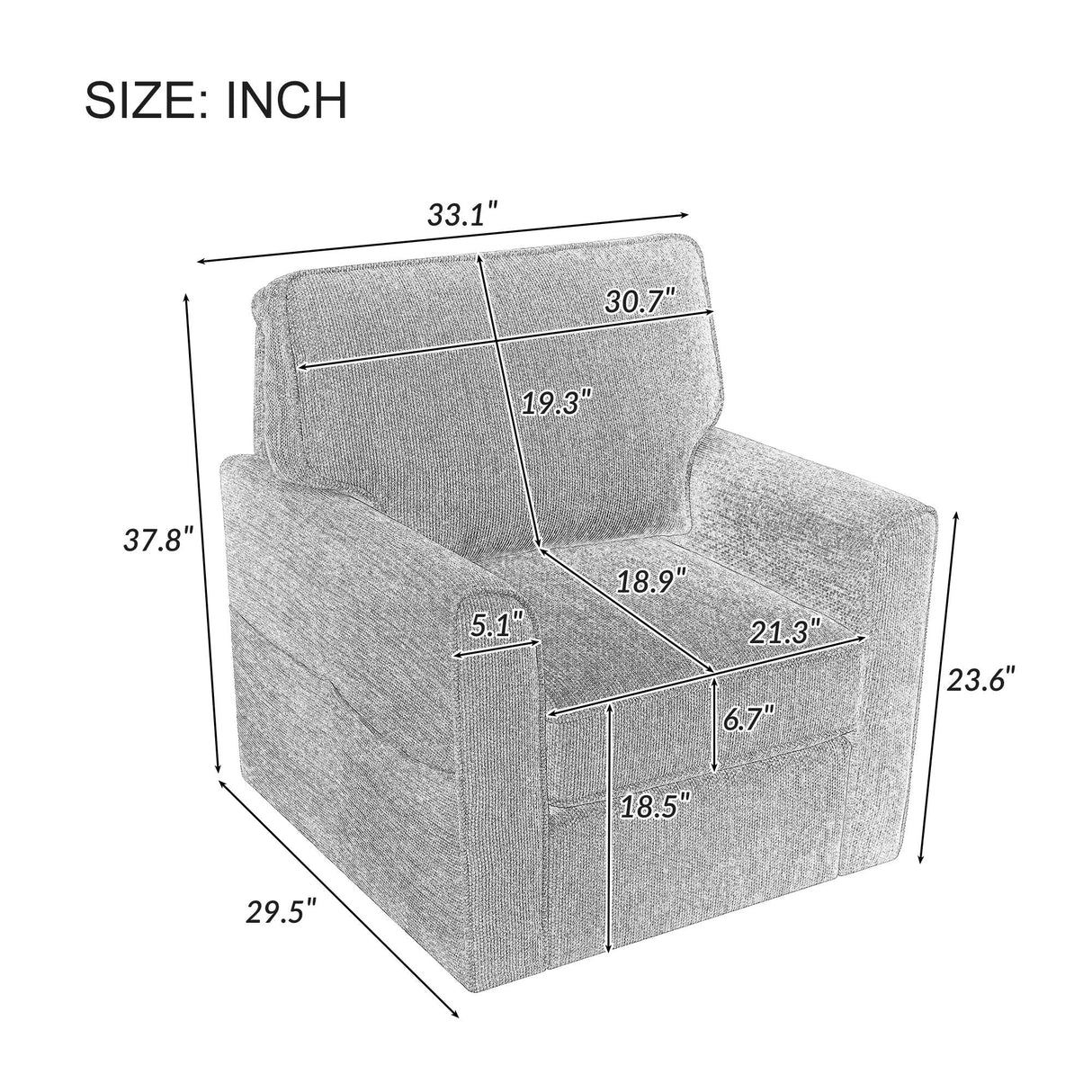 360° Swivel Accent Barrel Armchair With Side Pockets, Compact Design by Couch.com