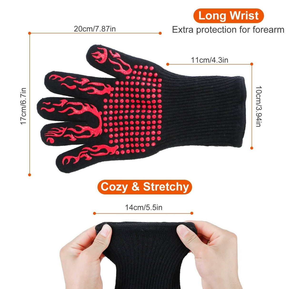 BBQ Gloves 1472°F Heat Resistant Grill Gloves Anti-slip