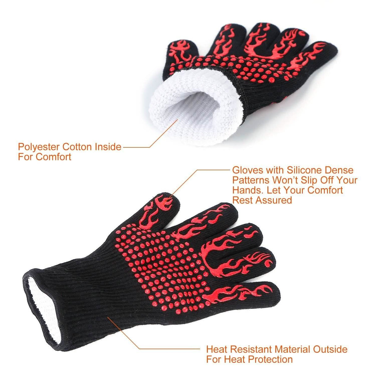 BBQ Gloves 1472°F Heat Resistant Grill Gloves Anti-slip