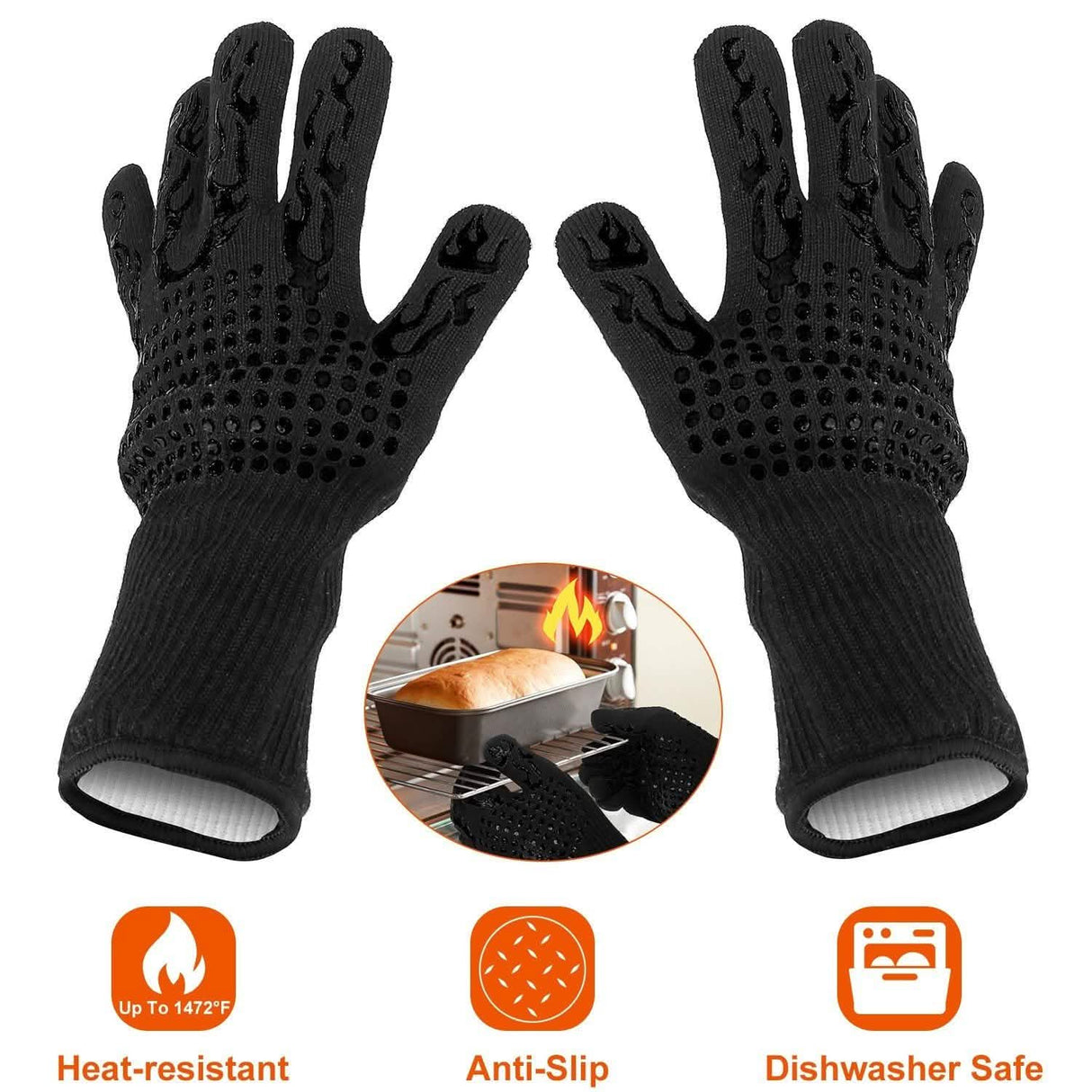 BBQ Gloves 1472°F Heat Resistant Grill Gloves Anti-slip