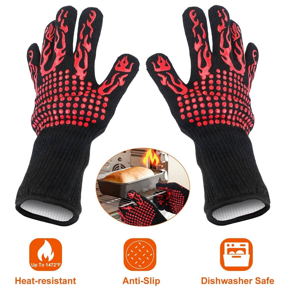 BBQ Gloves 1472°F Heat Resistant Grill Gloves Anti-slip
