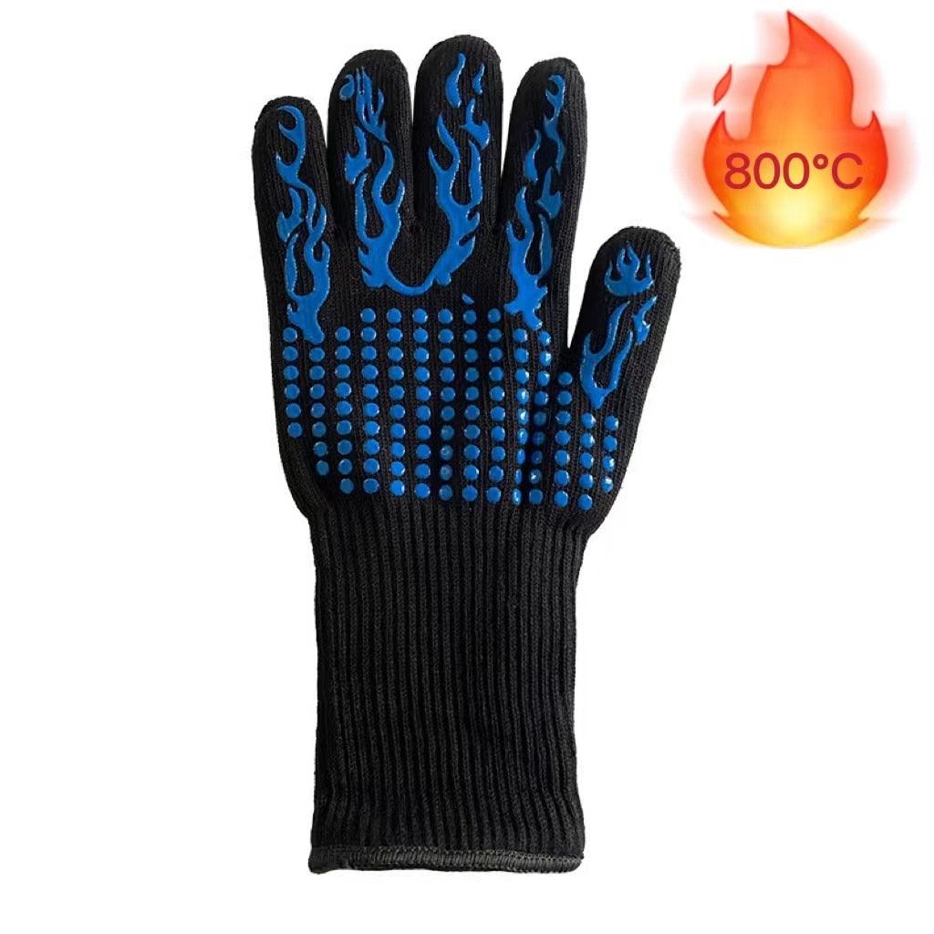 BBQ Gloves Silicone Heat-Resistant Glove Kitchen Microwave Oven Mitts 500 800 Degree Fireproof And Non-Slip Barbecue Gloves Kitchen Gloves Long Wrist Protect Non-Slip Silicone for Barbecue Cooking