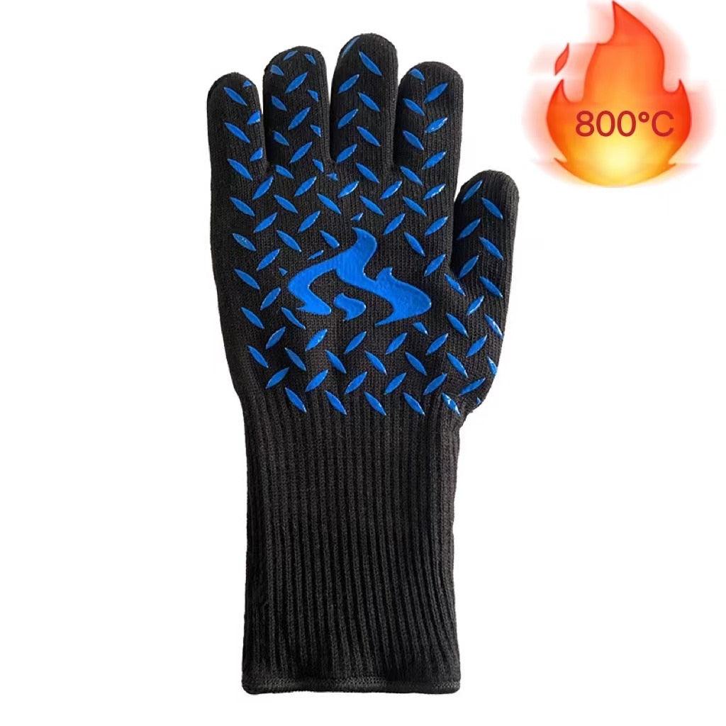 BBQ Gloves Silicone Heat-Resistant Glove Kitchen Microwave Oven Mitts 500 800 Degree Fireproof And Non-Slip Barbecue Gloves Kitchen Gloves Long Wrist Protect Non-Slip Silicone for Barbecue Cooking