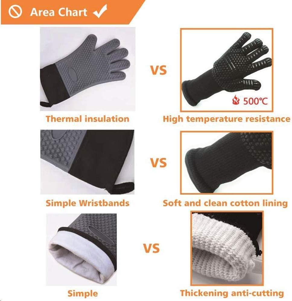 BBQ Gloves Silicone Heat-Resistant Glove Kitchen Microwave Oven Mitts 500 800 Degree Fireproof And Non-Slip Barbecue Gloves Kitchen Gloves Long Wrist Protect Non-Slip Silicone for Barbecue Cooking
