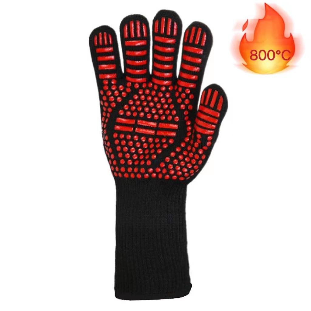 BBQ Gloves Silicone Heat-Resistant Glove Kitchen Microwave Oven Mitts 500 800 Degree Fireproof And Non-Slip Barbecue Gloves Kitchen Gloves Long Wrist Protect Non-Slip Silicone for Barbecue Cooking