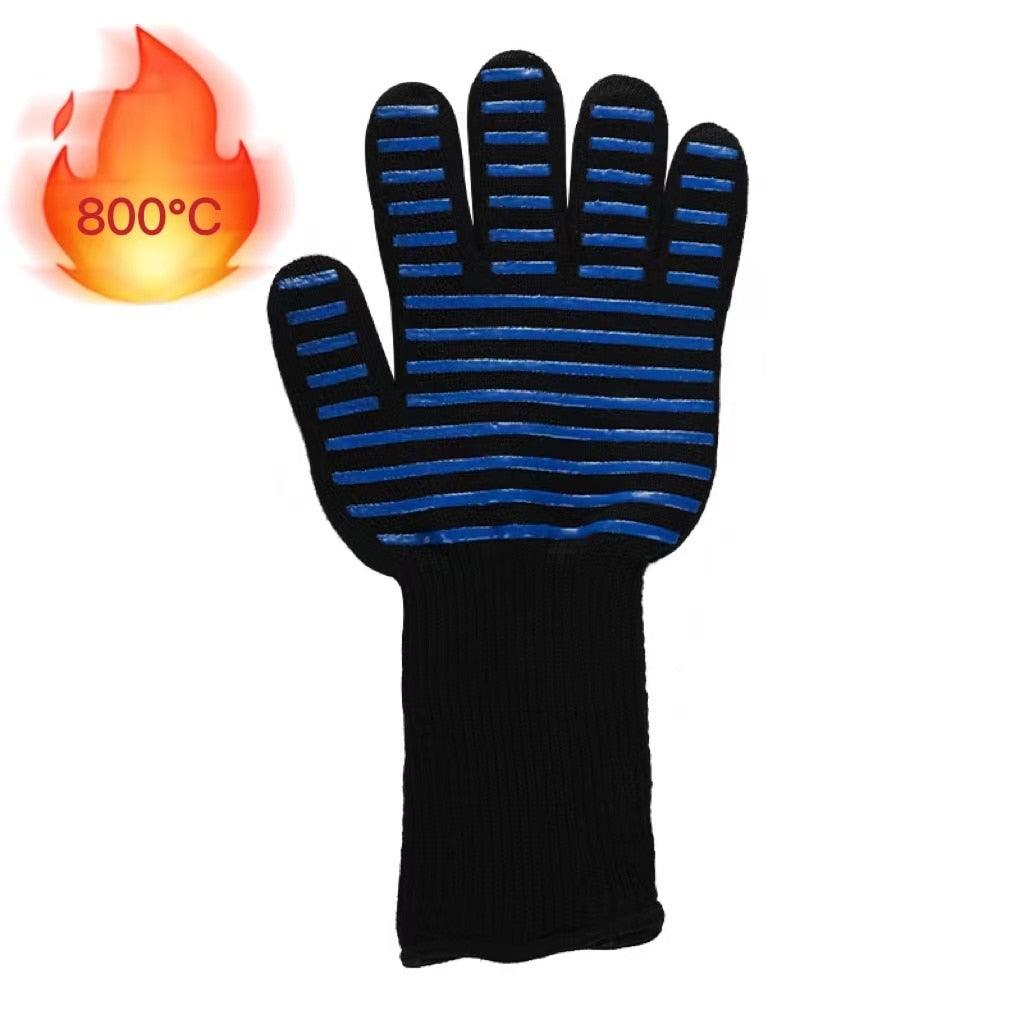 BBQ Gloves Silicone Heat-Resistant Glove Kitchen Microwave Oven Mitts 500 800 Degree Fireproof And Non-Slip Barbecue Gloves Kitchen Gloves Long Wrist Protect Non-Slip Silicone for Barbecue Cooking