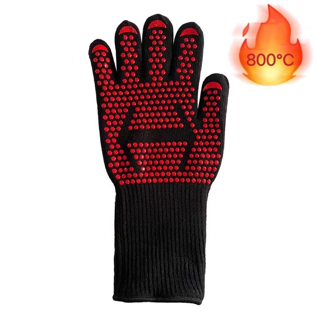BBQ Gloves Silicone Heat-Resistant Glove Kitchen Microwave Oven Mitts 500 800 Degree Fireproof And Non-Slip Barbecue Gloves Kitchen Gloves Long Wrist Protect Non-Slip Silicone for Barbecue Cooking
