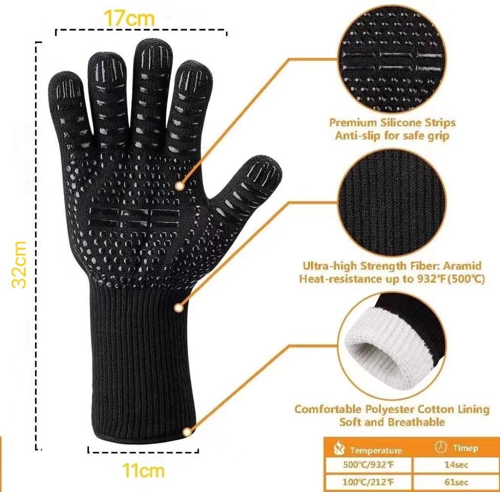 BBQ Gloves Silicone Heat-Resistant Glove Kitchen Microwave Oven Mitts 500 800 Degree Fireproof And Non-Slip Barbecue Gloves Kitchen Gloves Long Wrist Protect Non-Slip Silicone for Barbecue Cooking