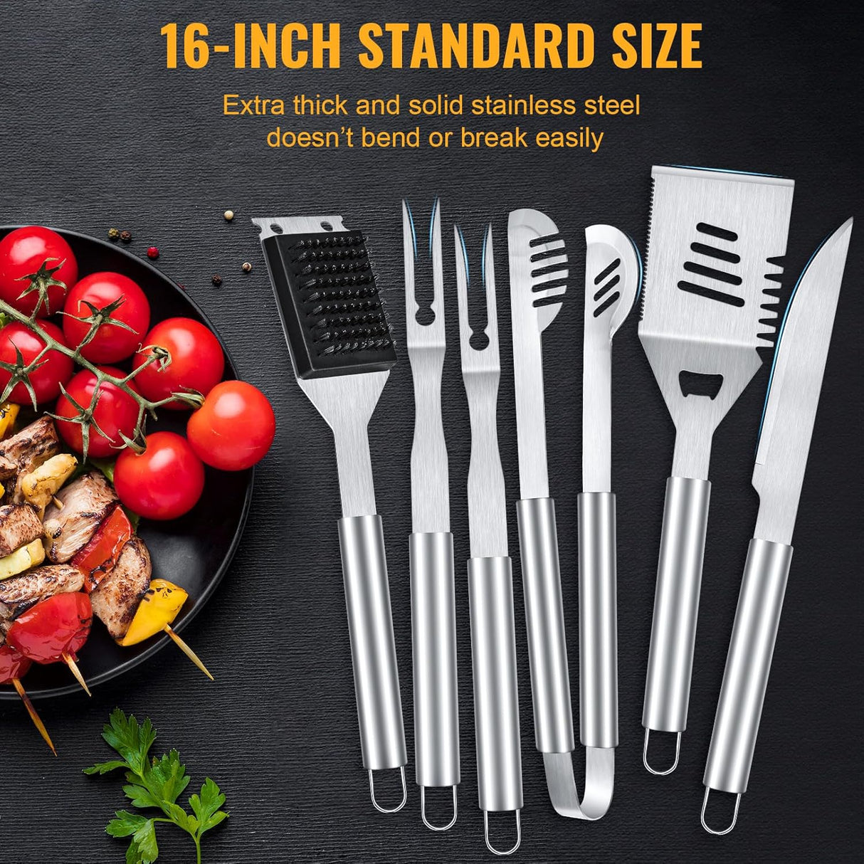 BBQ Tool Grilling Accessories, 16-Inch Stainless Steel BBQ Grill Tools