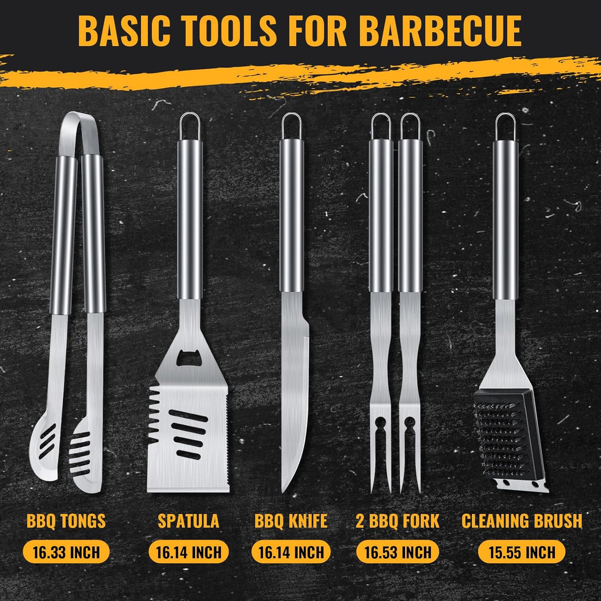 BBQ Tool Grilling Accessories, 16-Inch Stainless Steel BBQ Grill Tools