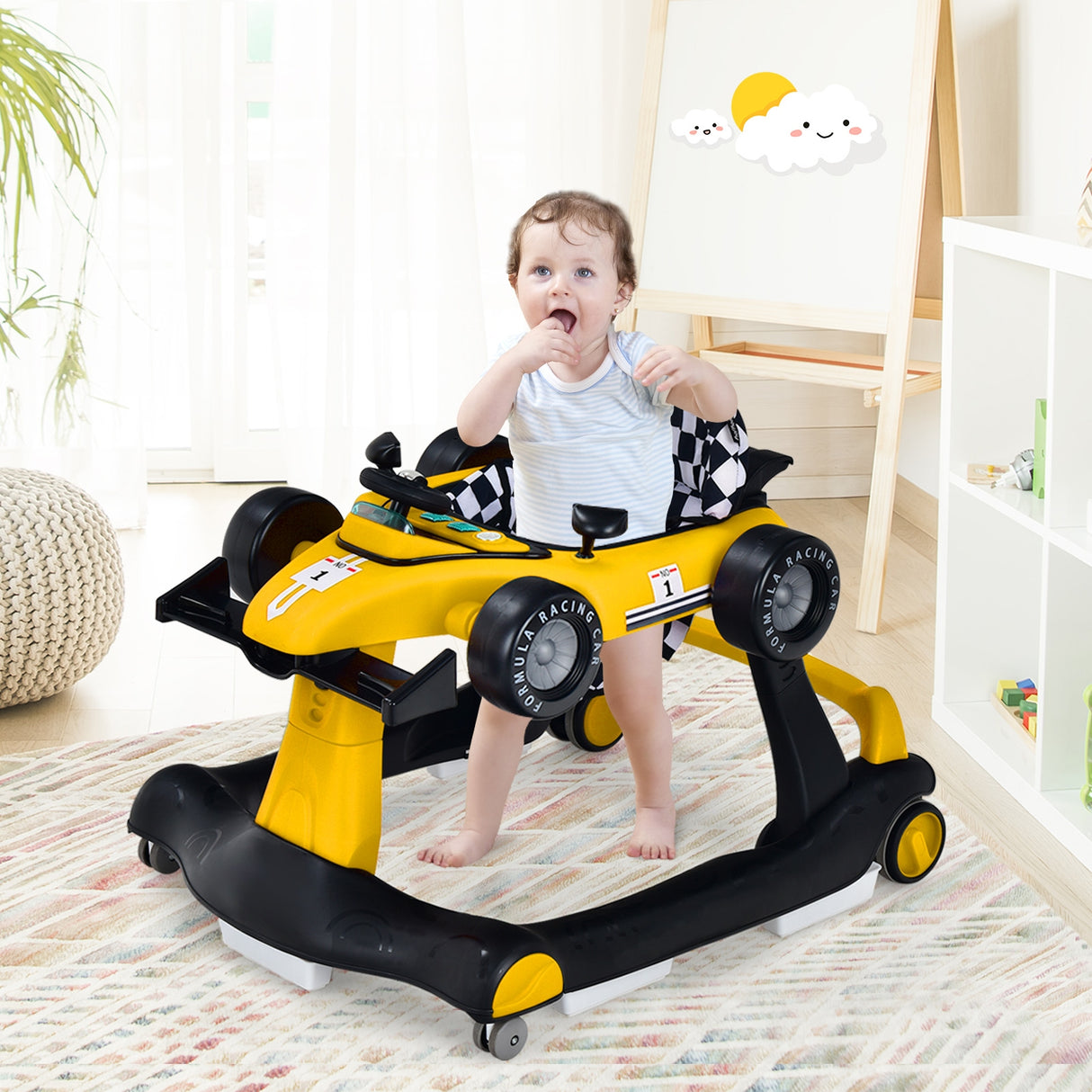 4-in-1 Foldable Activity Push Walker with Adjustable Height-Red