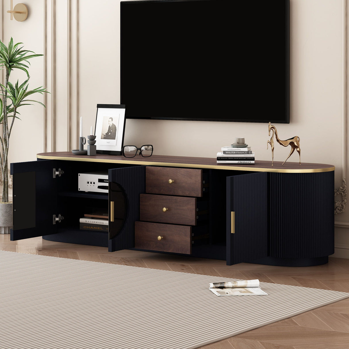 Modern Minimalist TV Stand For TVs Up To 80" With 3 Drawers And 1 Shelf by Couch.com