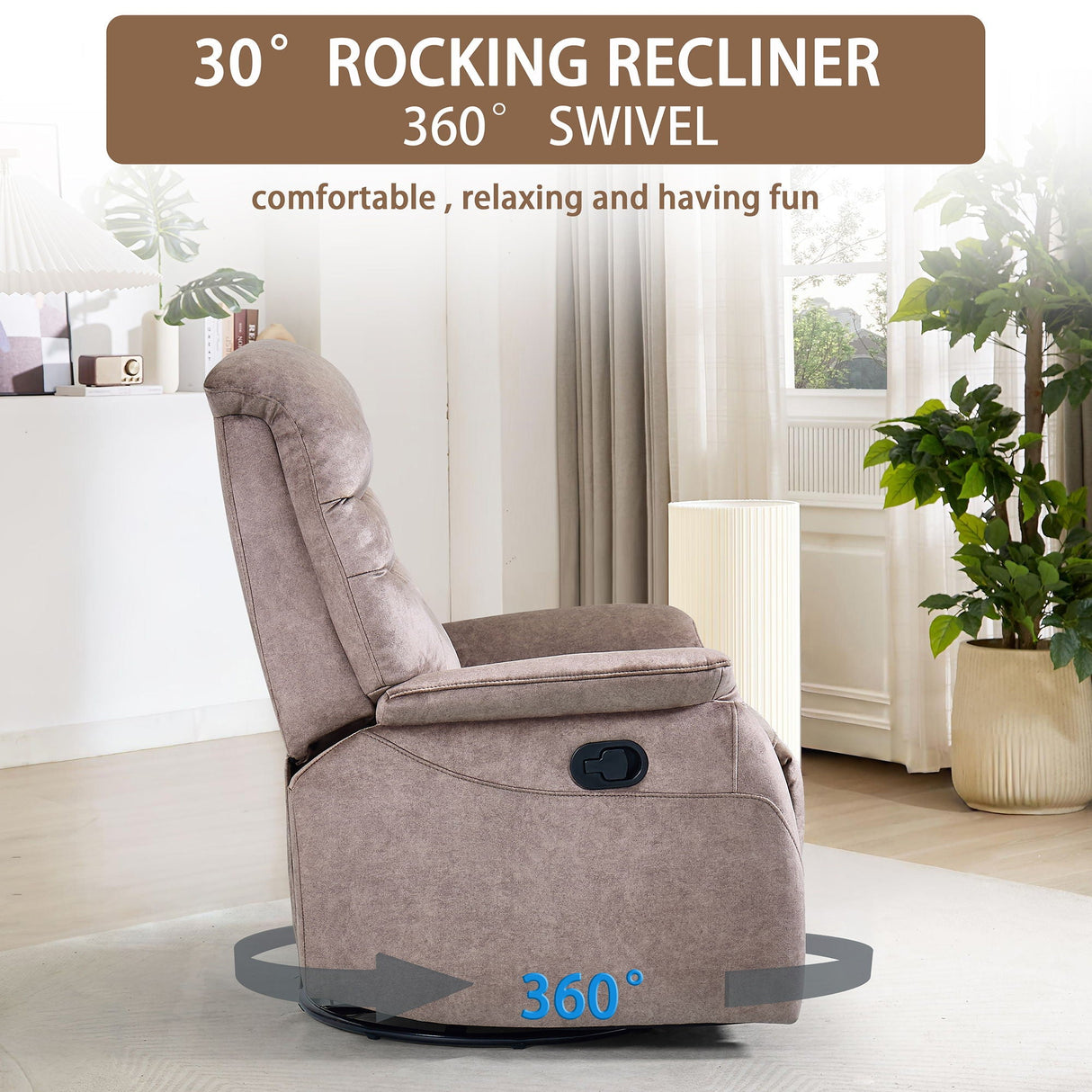 Rocking Swivel Recliner Chair For Living Room, 360 Degree Swivel, Adjustable Modern Reclining Chair, Classic And Traditional Recliner Sofa With Lumbar Support - Dark Gray by Couch.com