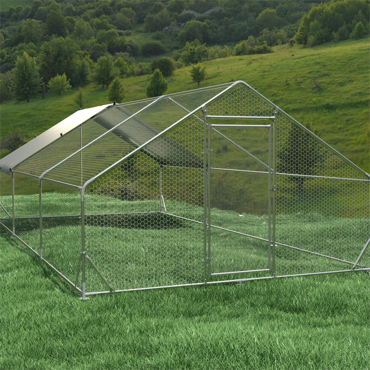 Large Metal Chicken Coop, Walk In Poultry Cage Hen Run House Rabbits Habitat Cage Spire Shaped Coop With Waterproof And Anti Ultraviolet Cover by Couch.com