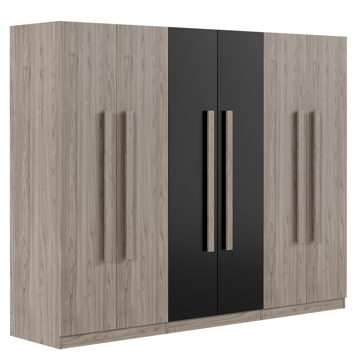 6 Doors Wardrobe Storage For Bedroom, With 2 Drawers Inside - Black / Nature by Couch.com