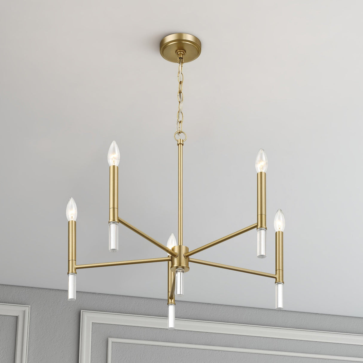 Courtyard Five Light Golden Brass Candle Light Chandelier