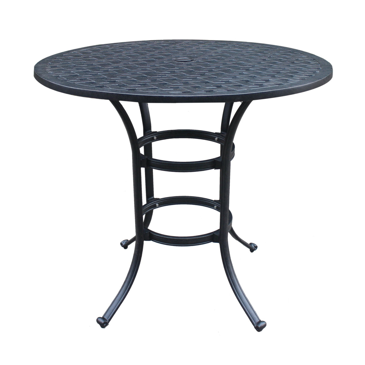 Cast Aluminum Round Counter Table With Lattice Design And Umbrella Hole - Dark Lava Bronze by Couch.com