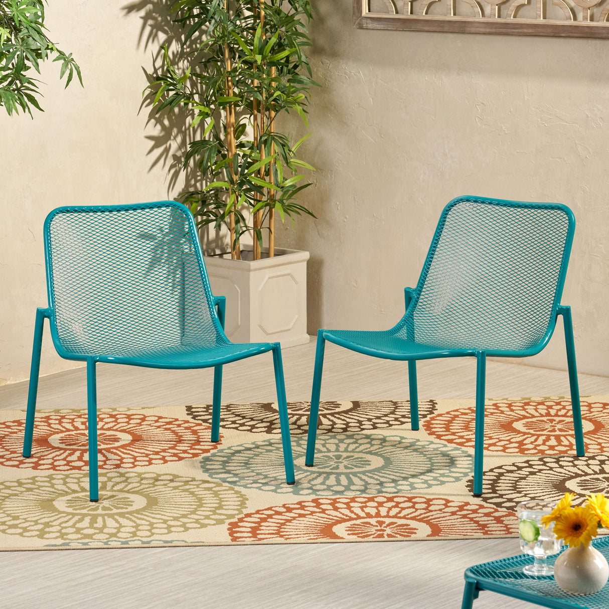 Outdoor Iron Chair With Mesh Design - Teal by Couch.com
