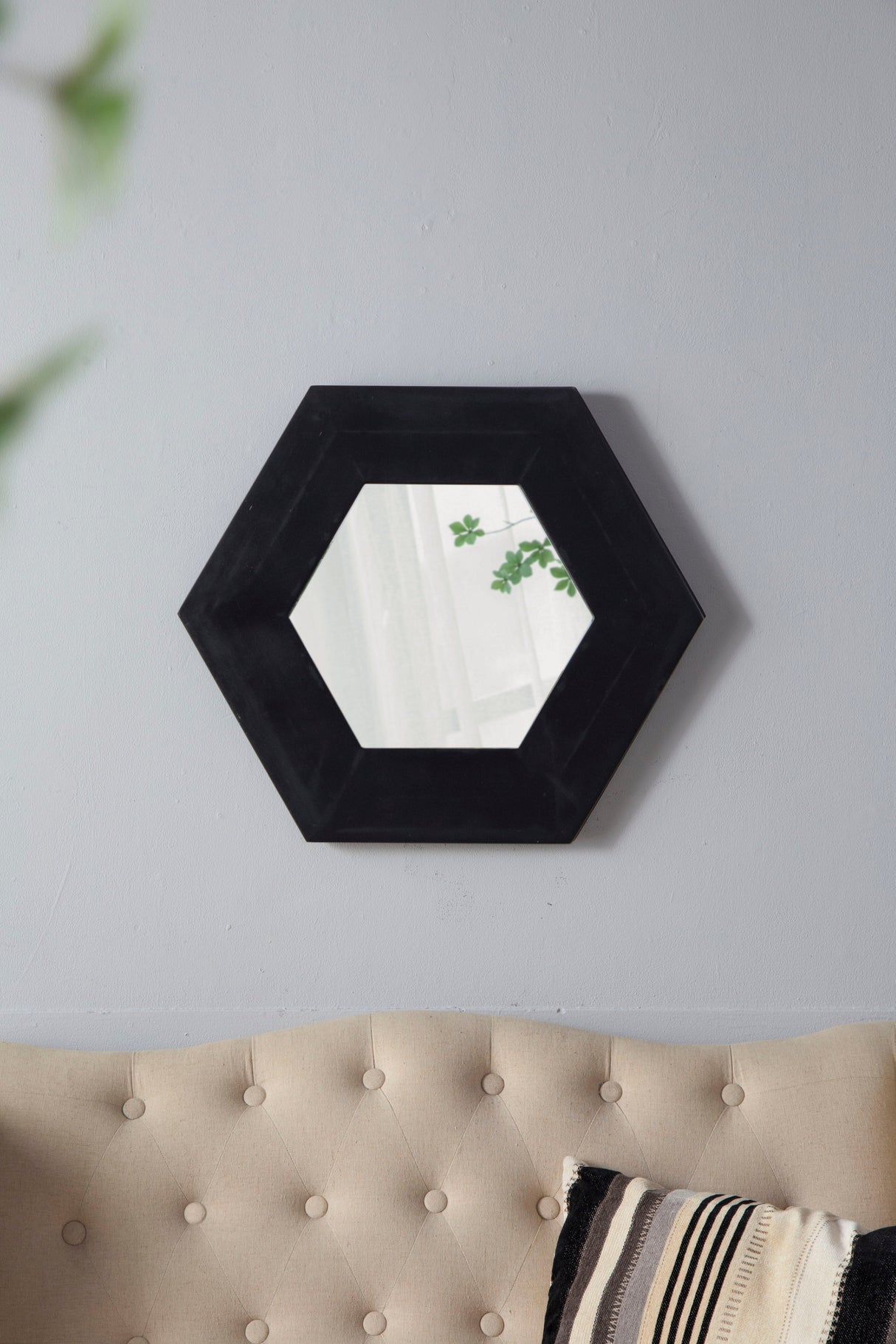 Hexagon Mirror With Natural Wood Frame, Wall Decor For Living Room Bathroom Hallway by Couch.com