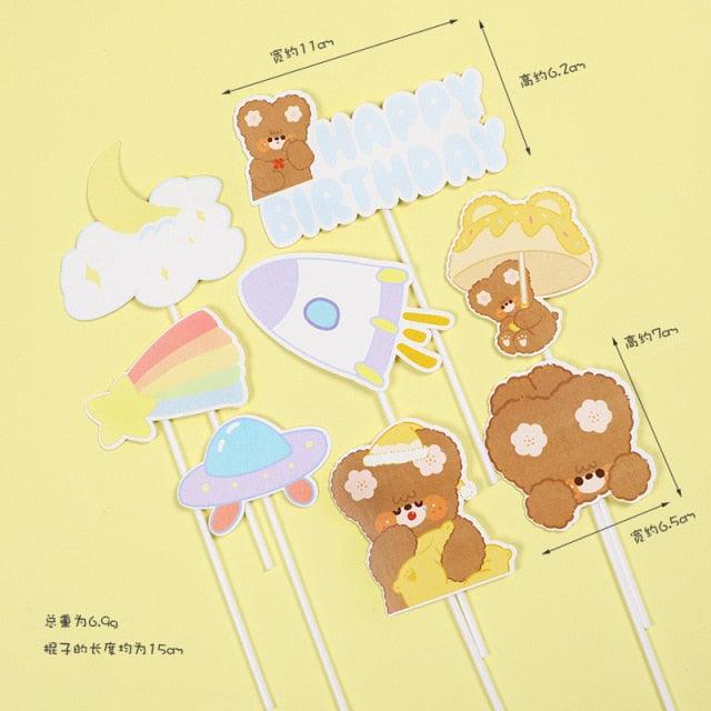 Bear Candle Birthday Cake Props Topper Card Cute Fantasy Cup Dessert Smiley Love Bear Table Dress Up Cake Props Party Cake Decor Supplies Toppers Birthday Cupcake Topper Various Cake Decorations for Birthday Party Photo Prop