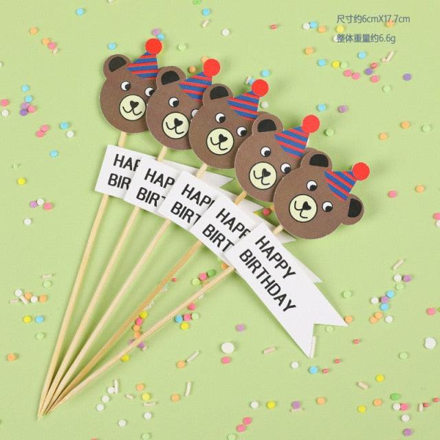 Bear Candle Birthday Cake Props Topper Card Cute Fantasy Cup Dessert Smiley Love Bear Table Dress Up Cake Props Party Cake Decor Supplies Toppers Birthday Cupcake Topper Various Cake Decorations for Birthday Party Photo Prop