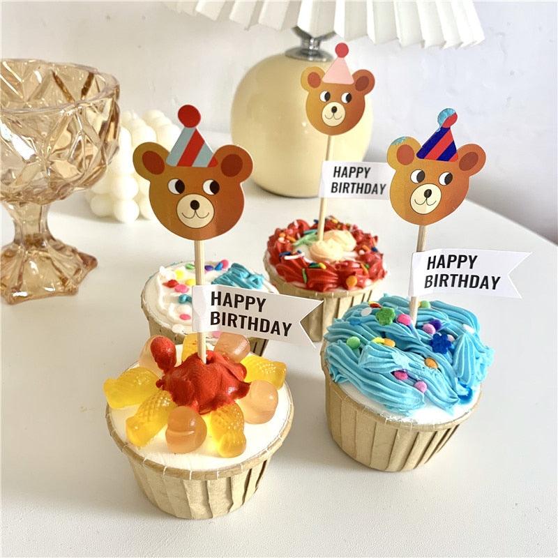 Bear Candle Birthday Cake Props Topper Card Cute Fantasy Cup Dessert Smiley Love Bear Table Dress Up Cake Props Party Cake Decor Supplies Toppers Birthday Cupcake Topper Various Cake Decorations for Birthday Party Photo Prop
