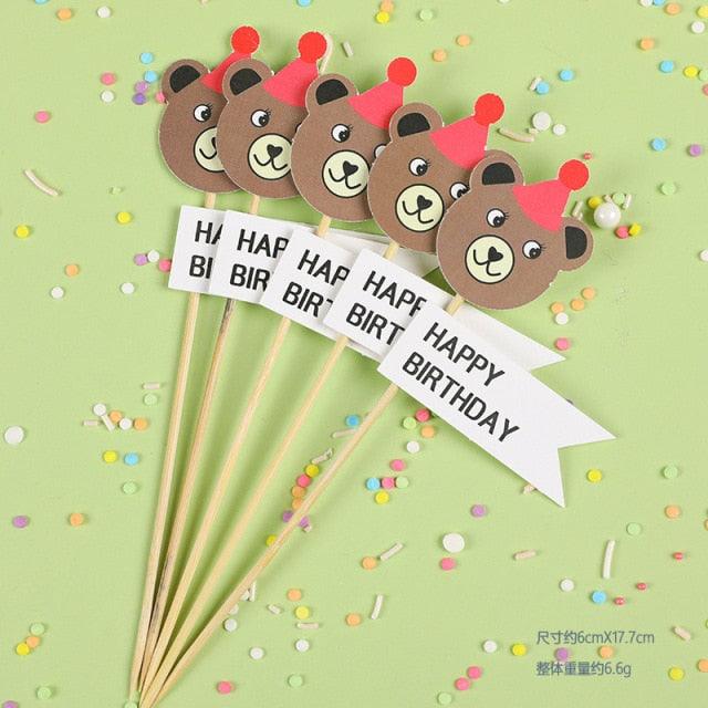 Bear Candle Birthday Cake Props Topper Card Cute Fantasy Cup Dessert Smiley Love Bear Table Dress Up Cake Props Party Cake Decor Supplies Toppers Birthday Cupcake Topper Various Cake Decorations for Birthday Party Photo Prop