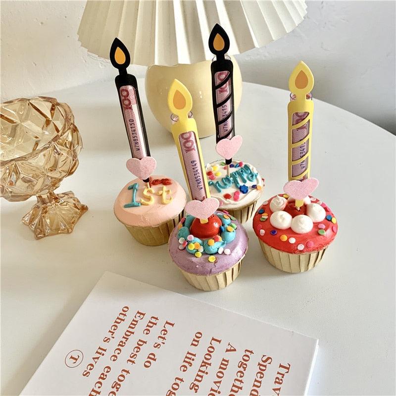 Bear Candle Birthday Cake Props Topper Card Cute Fantasy Cup Dessert Smiley Love Bear Table Dress Up Cake Props Party Cake Decor Supplies Toppers Birthday Cupcake Topper Various Cake Decorations for Birthday Party Photo Prop