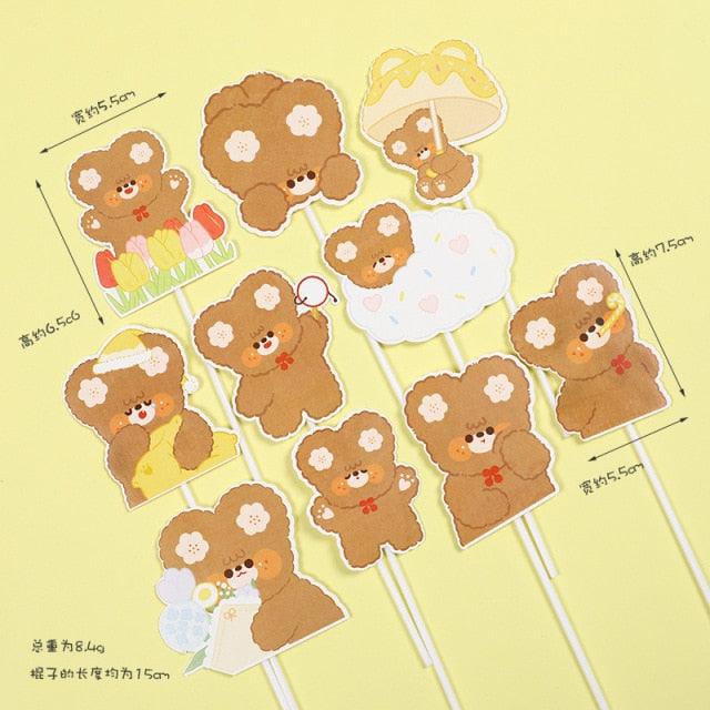Bear Candle Birthday Cake Props Topper Card Cute Fantasy Cup Dessert Smiley Love Bear Table Dress Up Cake Props Party Cake Decor Supplies Toppers Birthday Cupcake Topper Various Cake Decorations for Birthday Party Photo Prop