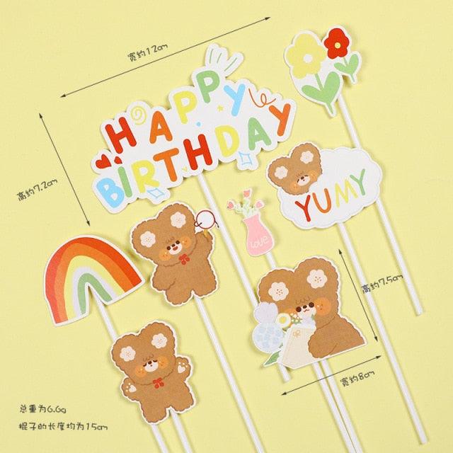 Bear Candle Birthday Cake Props Topper Card Cute Fantasy Cup Dessert Smiley Love Bear Table Dress Up Cake Props Party Cake Decor Supplies Toppers Birthday Cupcake Topper Various Cake Decorations for Birthday Party Photo Prop