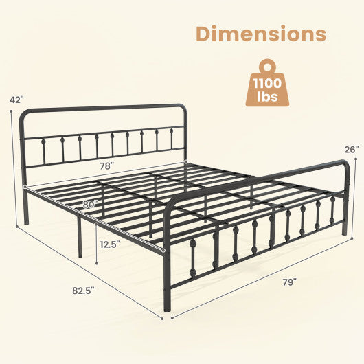 Bed Frame with Headboard and Under Bed Storage Black-King Size