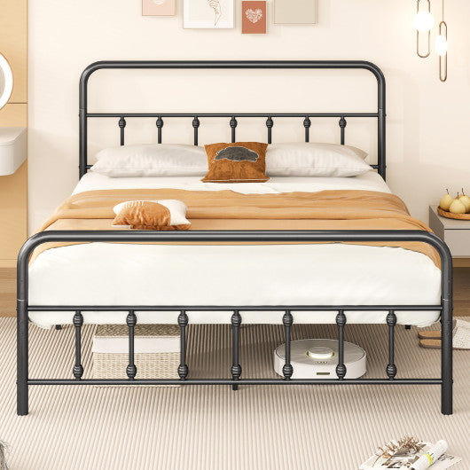 Bed Frame with Headboard and Under Bed Storage Black-Queen Size