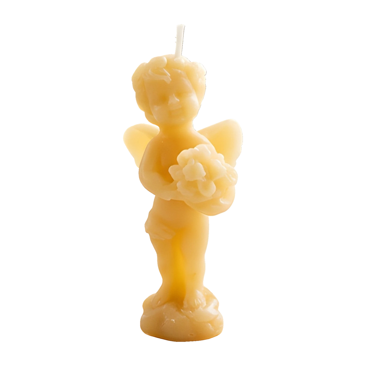 Angel Beeswax Candle Holding Floral Bouquet