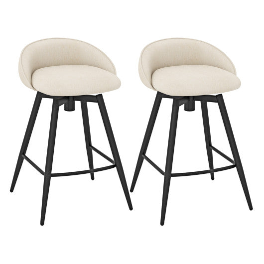 Upholstered Bar Stools Set of 2 with Footrest and Backrest-Beige