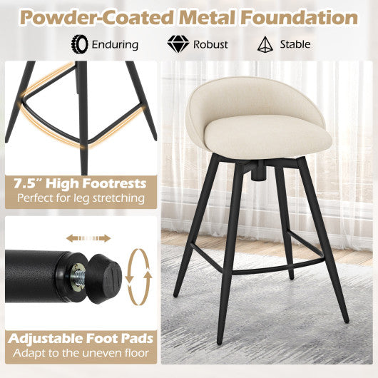 Upholstered Bar Stools Set of 2 with Footrest and Backrest-Beige