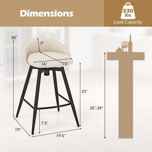 Upholstered Bar Stools Set of 2 with Footrest and Backrest-Beige