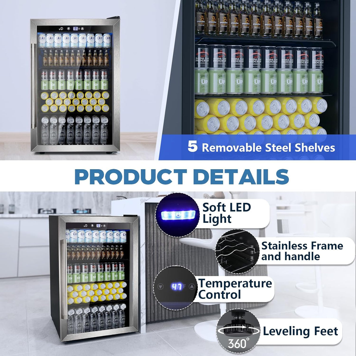 Beverage Refrigerator Cooler 4.4 Cu.Ft,145 Can Mini Fridge with Glass Door W58128SSH