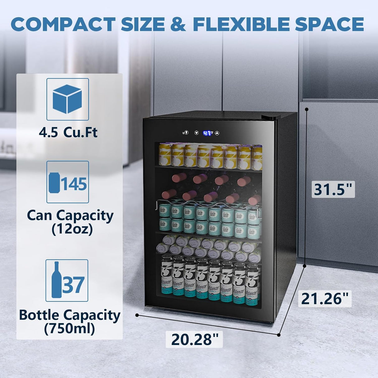 Beverage Refrigerator Cooler 4.5 Cu.Ft,145 Can Mini Fridge with Glass Door W58128BH