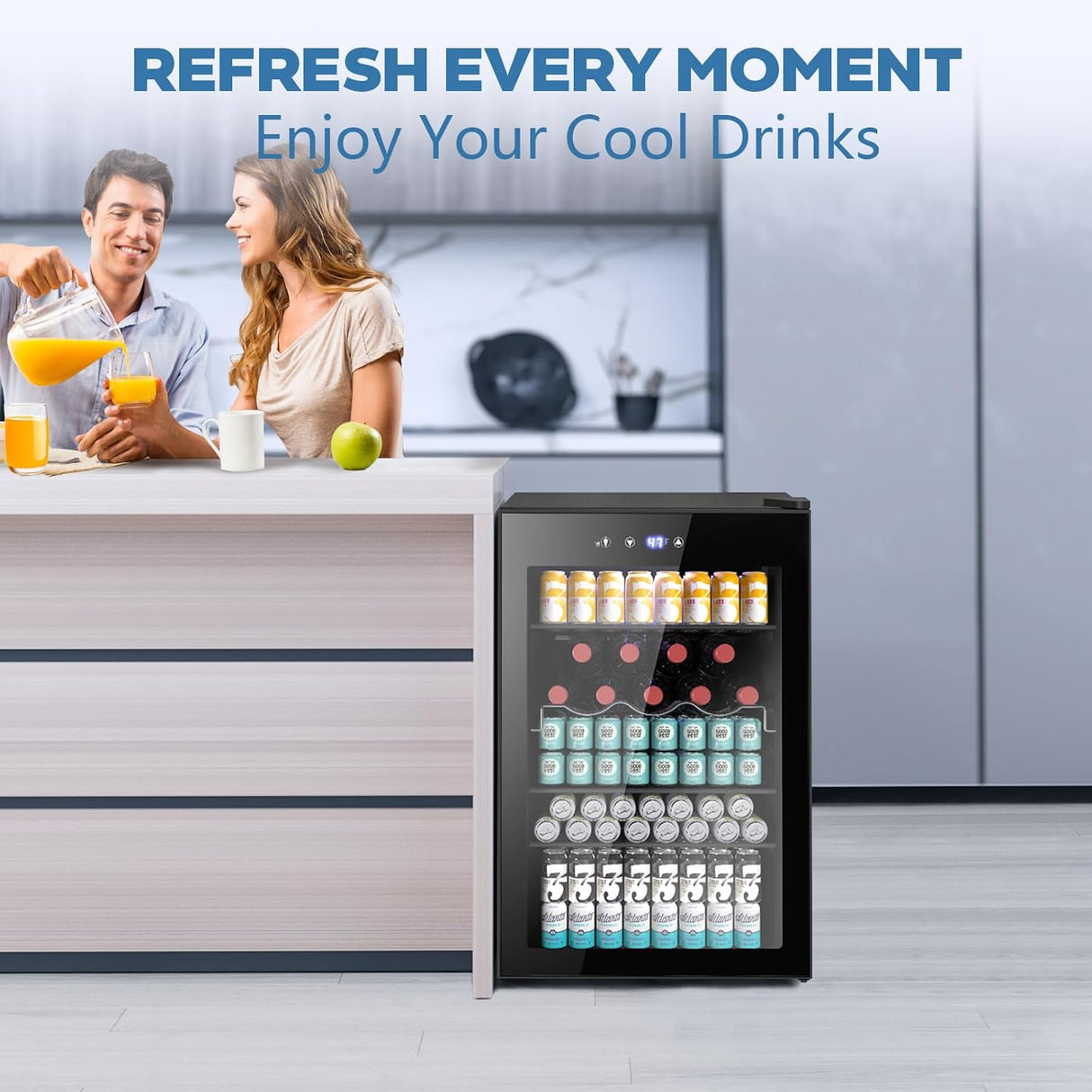 Beverage Refrigerator Cooler 4.5 Cu.Ft,145 Can Mini Fridge with Glass Door W58128BH