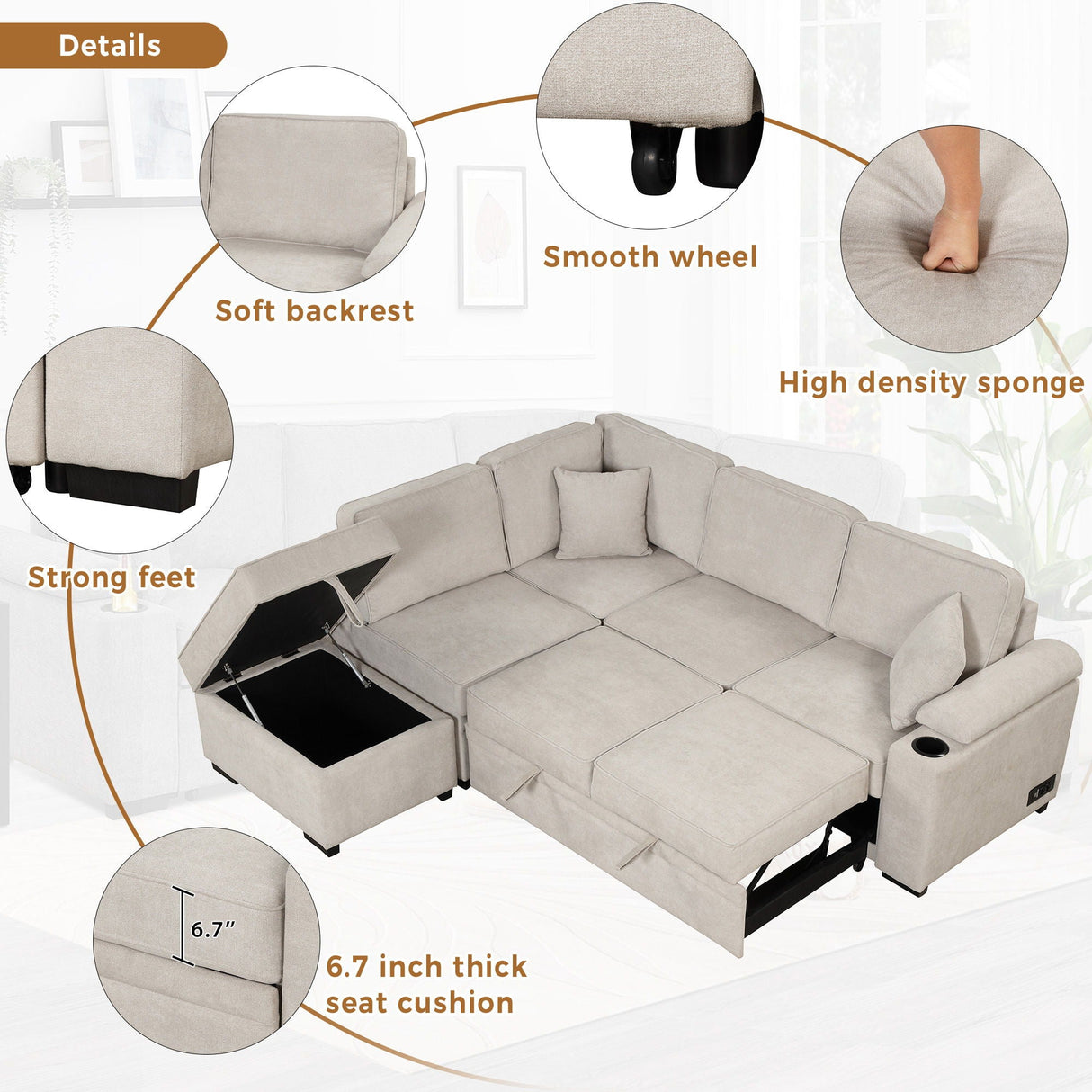 Sleeper Sofa Bed, 2 In 1 Pull Out Sofa Bed L Shape Couch With Storage Ottoman For Living Room, Bedroom Couch And Small Apartment by Couch.com