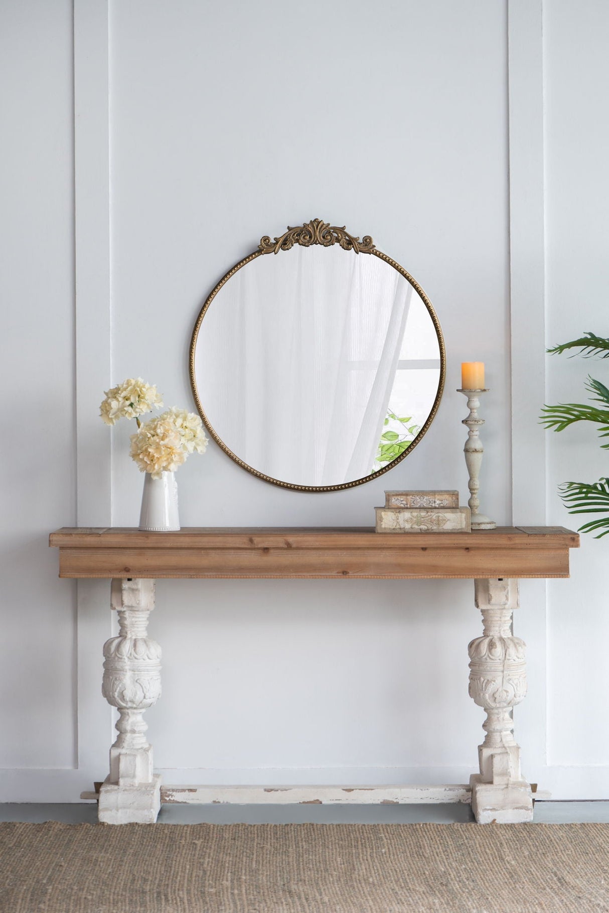 Classic Design Mirror With Baroque Inspired Frame For Bathroom, Entryway Console Lean Against Wall by Couch.com