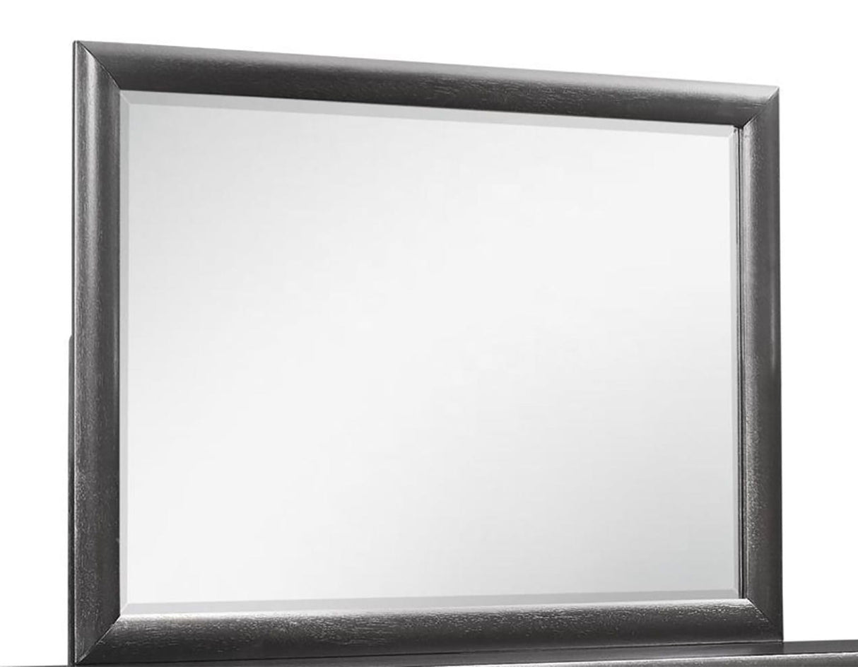 The Civic - Mirror, featuring a sleek dark frame, is positioned against a plain background, reflecting light and its surroundings.