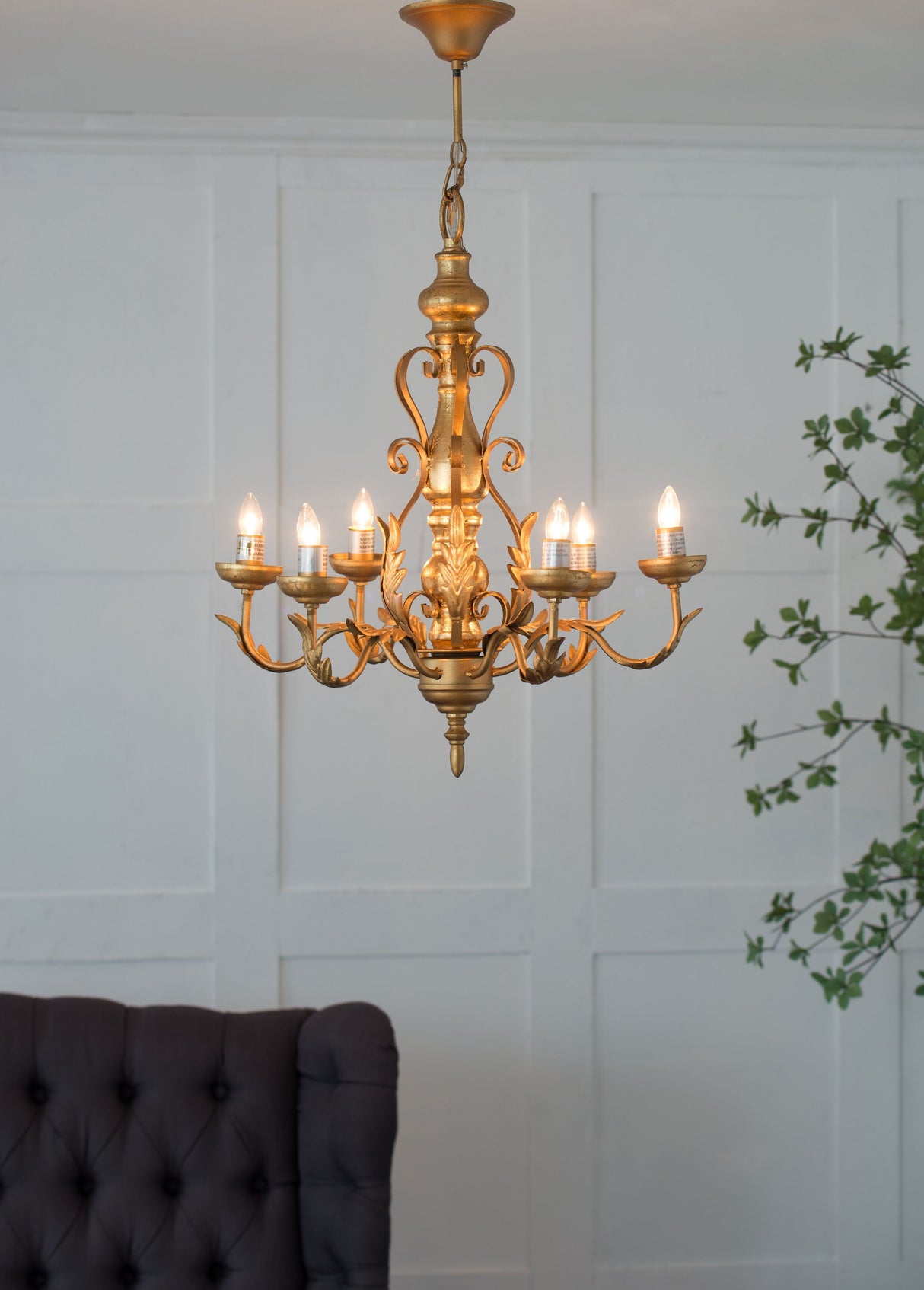 6 Light Chandelier, Hanging Light Fixture With Adjustable Chain For Kitchen Dining Room Foyer Entryway, Bulb Not Included - Gold by Couch.com