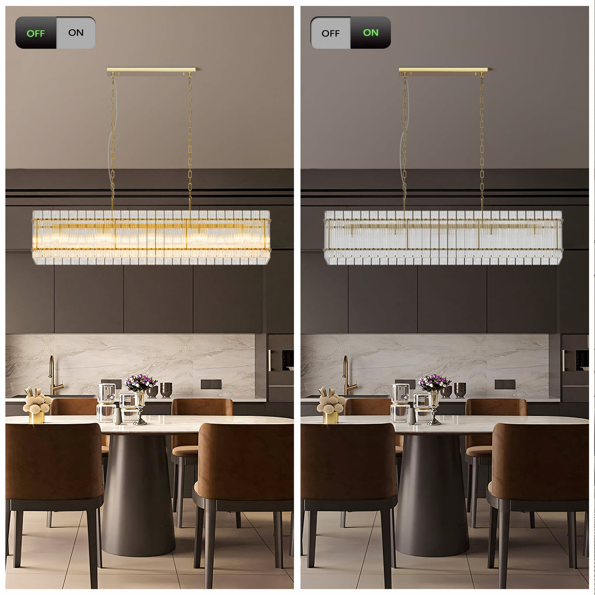 Modern Rectangular Crystal Glass 10-Light Chandelier