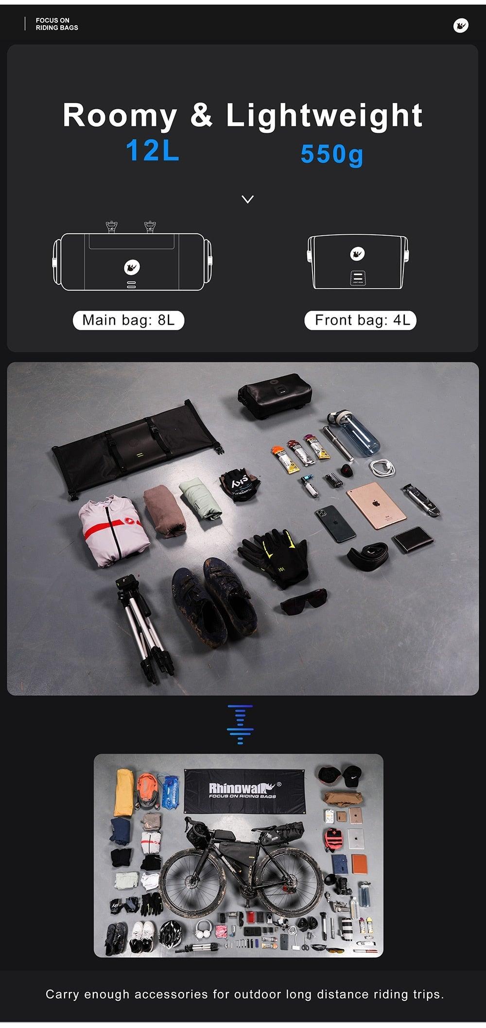 Bicycle Bag Waterproof Big Capacity Handlebar Bag 2 Piece Front Tube Cycling Bag Bike Accessories Bike Bag Waterproof Bike Handlebar Bag Bicycle For Sport Bicycle Cycling Accessories