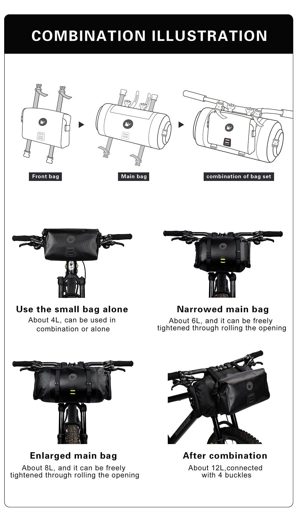 Bicycle Bag Waterproof Big Capacity Handlebar Bag 2 Piece Front Tube Cycling Bag Bike Accessories Bike Bag Waterproof Bike Handlebar Bag Bicycle For Sport Bicycle Cycling Accessories
